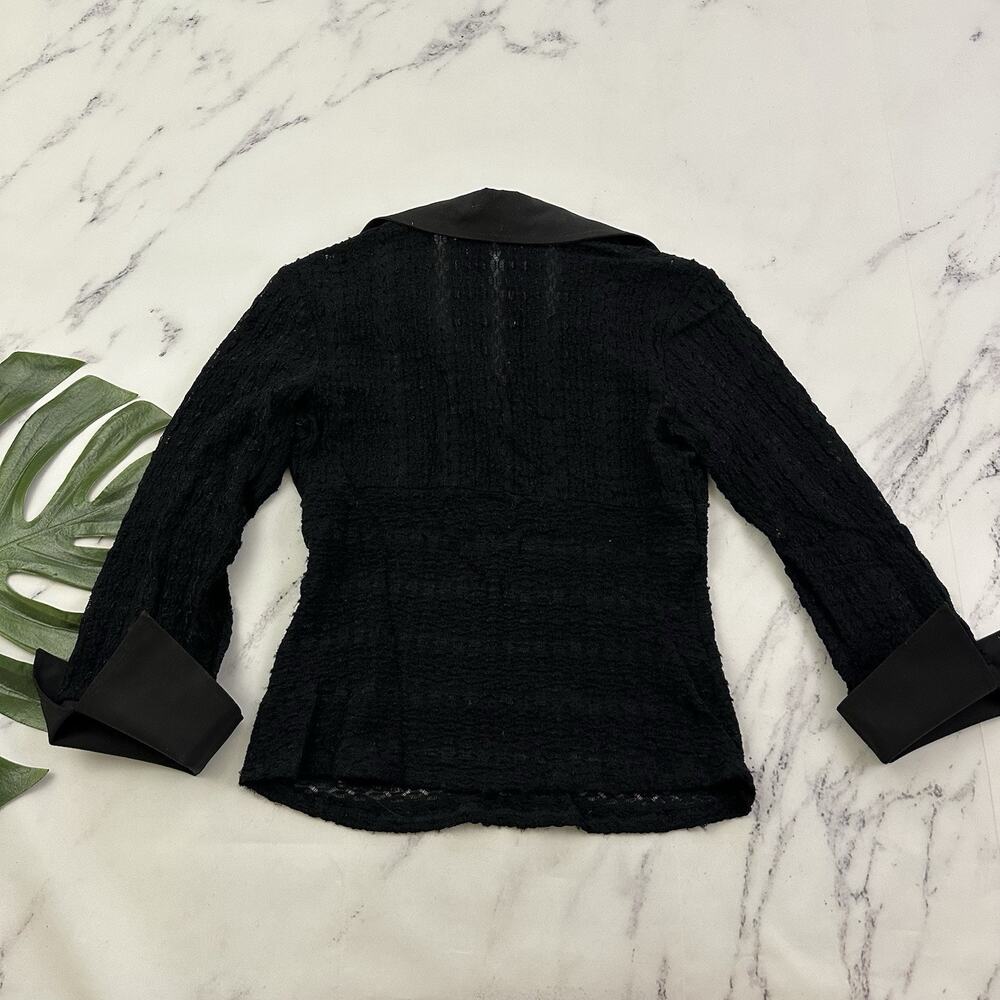 Bebe Womens Vintage Y2k Lace Top Size M Black Sheer Collared 3/4 Sleeve - Picture 8 of 12